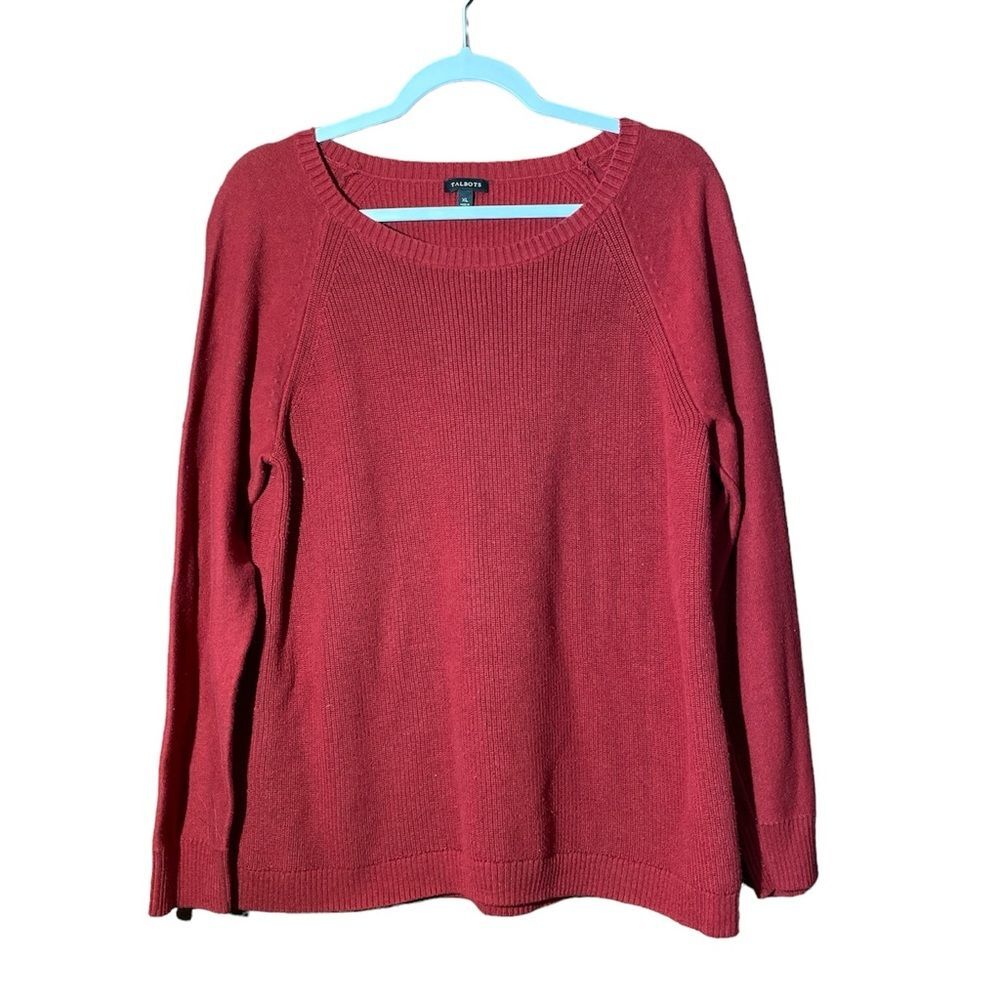 Talbots Red Ribbed knit Cotton Blend Boat Neck Sweater Women's Size XL
